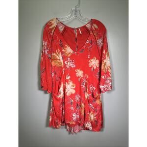 Free People Eyes On You High-Low Dress 4 Floral Print‎ Red Poppy Pockets Boho